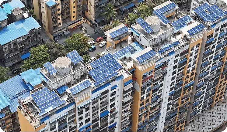 Mumbai aerial view with solar panels