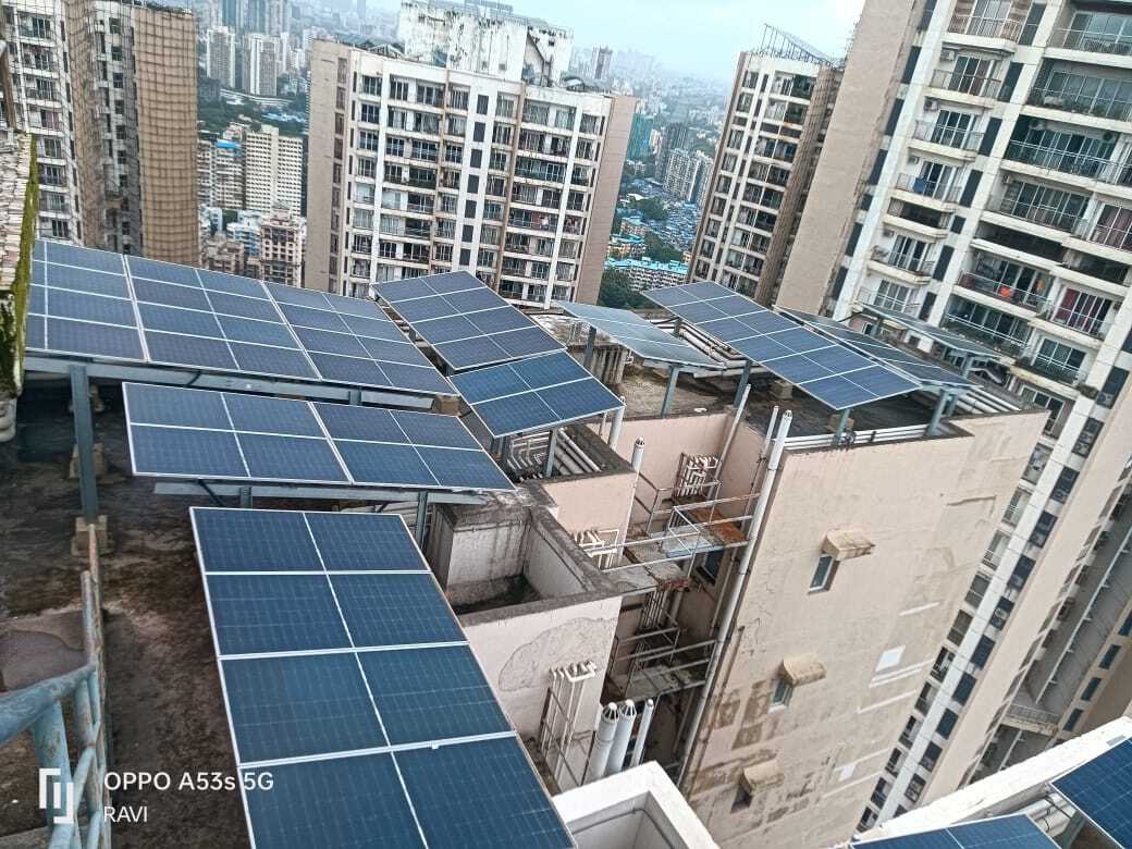 Mumbai aerial view with solar panels